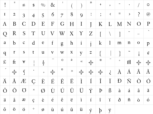 EldoradoText Light  glyph index