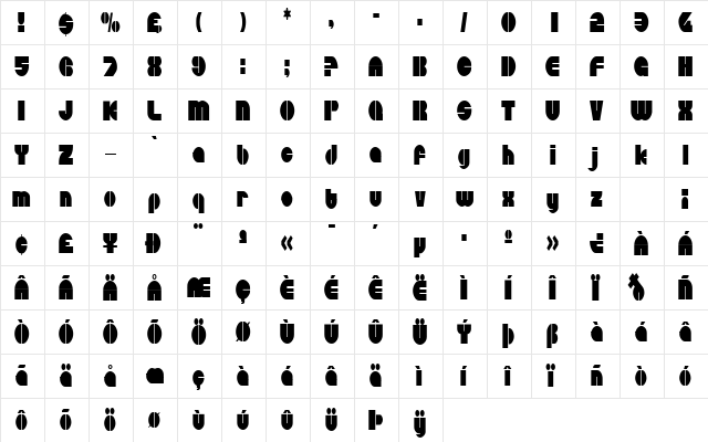 CircularSawCondensed Regular  glyph index