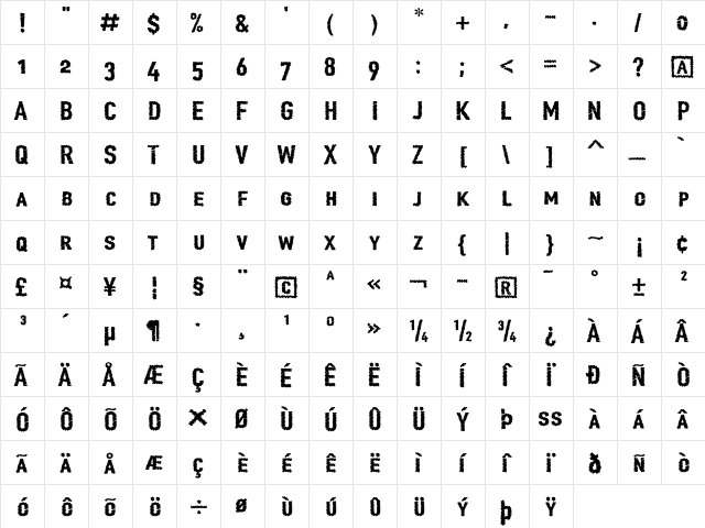 Scribble Regular  glyph index