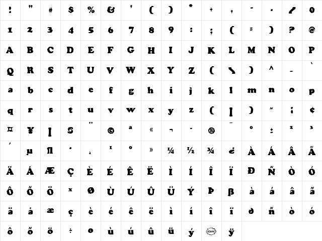 Charlemagne Condensed Condensed  glyph index