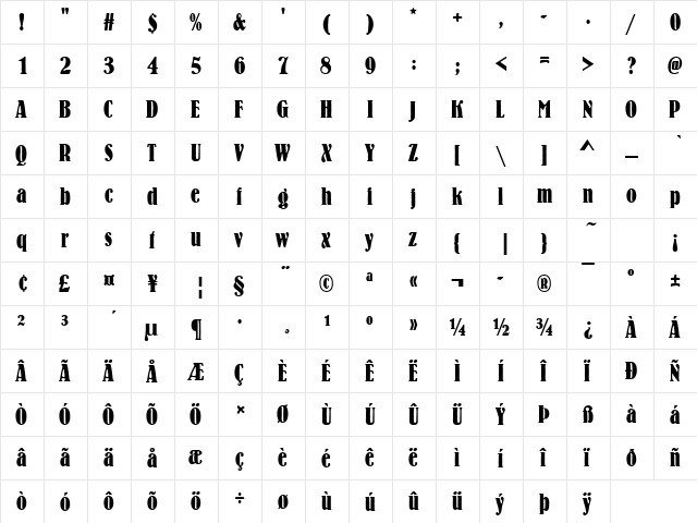 Batholomy Becker Cond Regular  glyph index