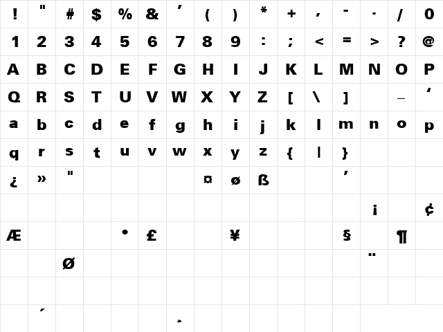 Black Dog 1 Regular  glyph index