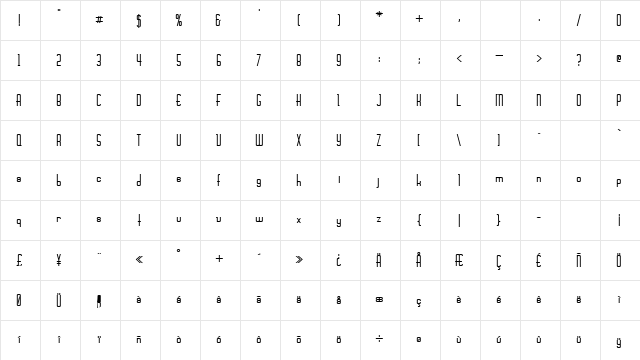 ChaslineBold Bold  glyph index