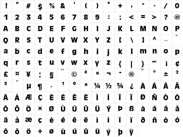 Antique Olive Black  glyph index