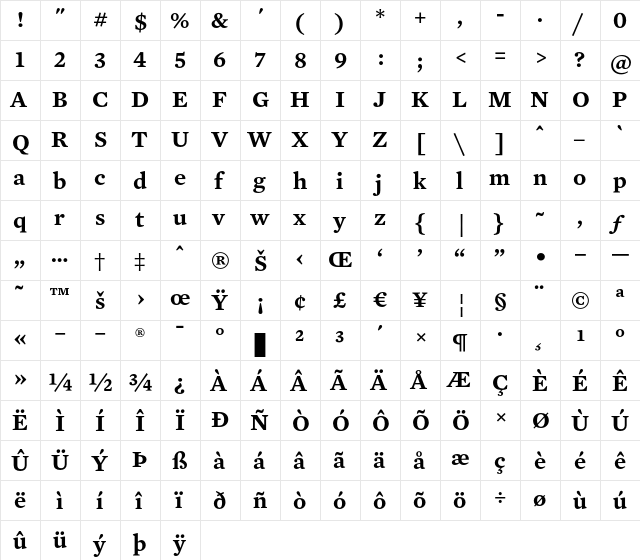 Mercury Text G4 Semibold  glyph index