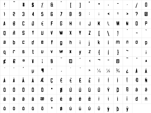 Noasarck Quattro Regular  glyph index