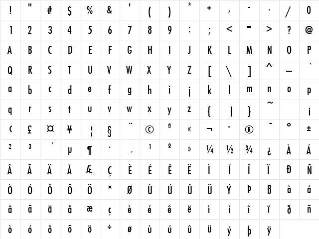 FuturaTMedCon Regular  glyph index
