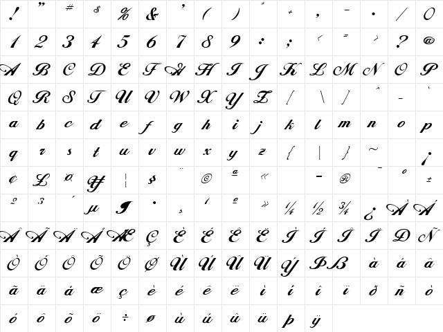 GE Signature Script Regular  glyph index