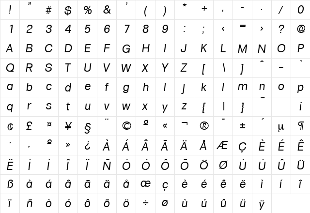 Formula-Serial RegularItalic  glyph index