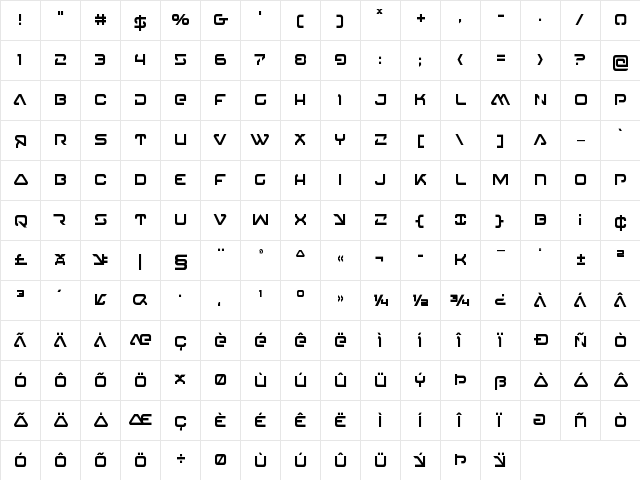 4114 Blaster Condensed Condensed  glyph index