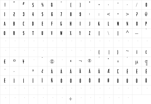 CommanderLight Regular  glyph index