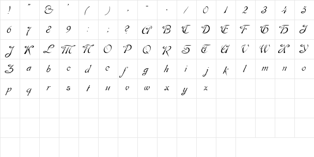 DreamBoatSSK Regular  glyph index