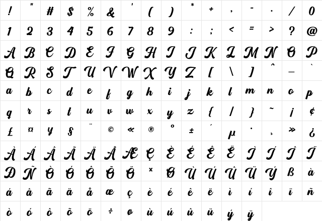 Hardome Regular  glyph index