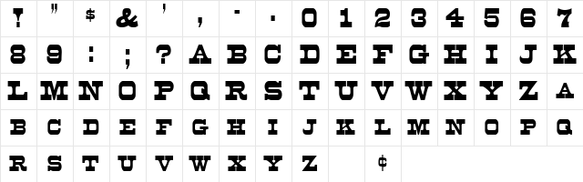 DuncanCondensed Regular  glyph index