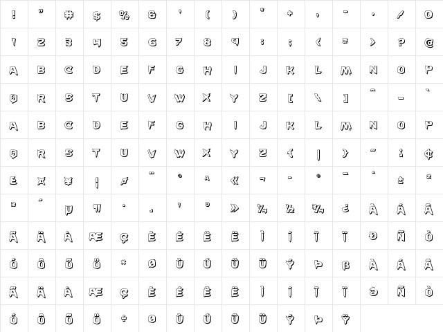 Wicker Man 3D Regular  glyph index