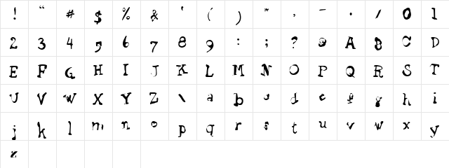 Staggering Bob Regular  glyph index