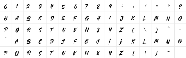 CLUISHER BRUSH Regular  glyph index