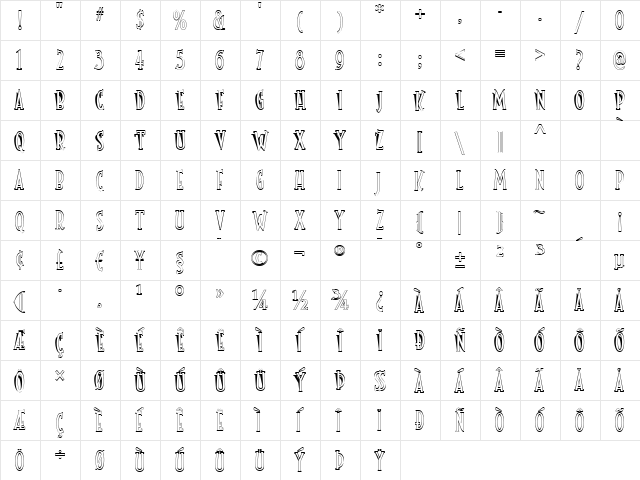 Toonerville NF Regular  glyph index