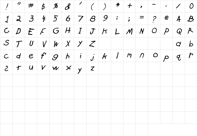 Crayon Slanted  glyph index