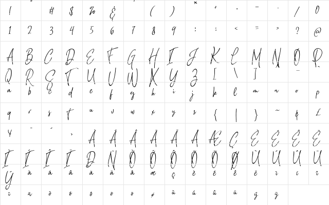 Natthalie Signature Regular  glyph index
