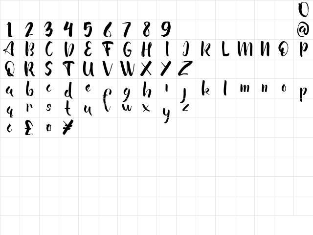 Ale Ale DEMO Regular  glyph index