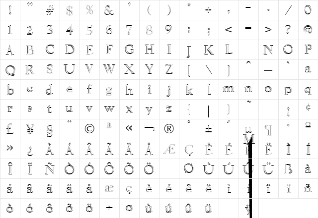 Liberty Regular  glyph index