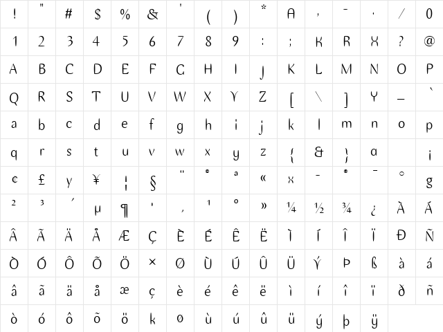 Ellipse ITC TT Roman  glyph index