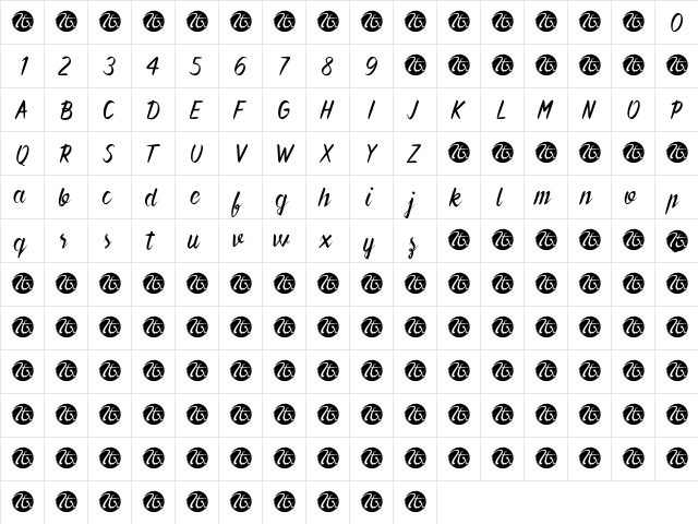 Forever Brush Script Regular  glyph index