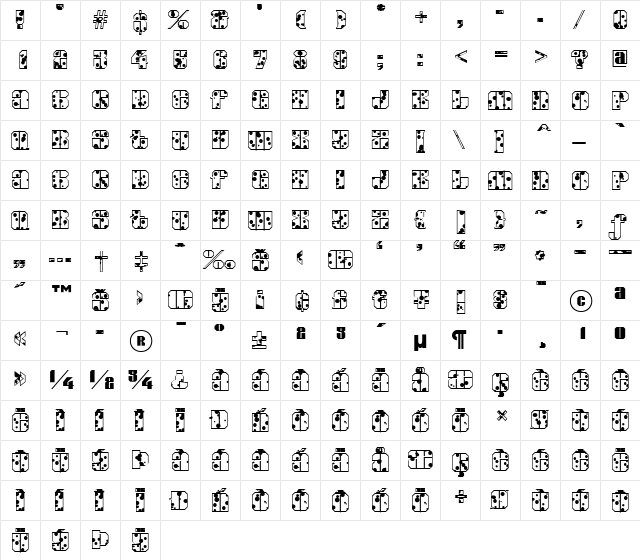 a_GladeInkB Regular  glyph index