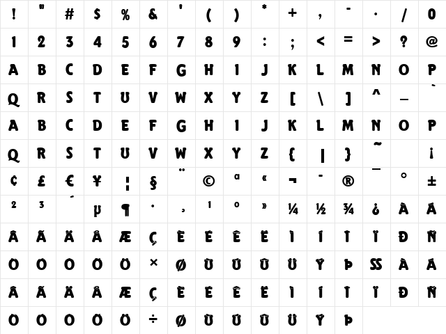 Elmshorn-Poster Regular  glyph index