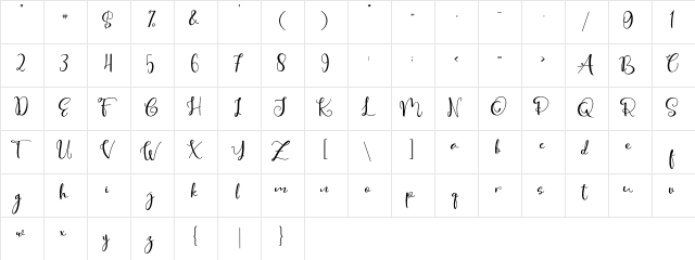 Cute Thing Script (Demo) Regular  glyph index