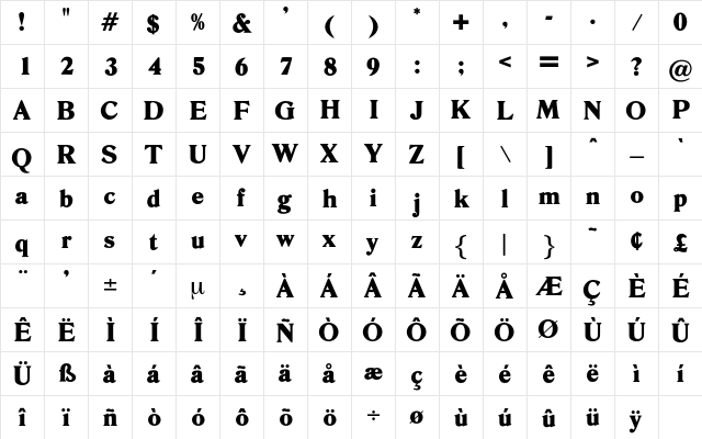 OktaveExtraBold Regular  glyph index