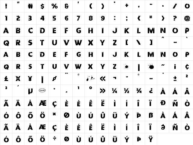 Red Undead Shift Regular  glyph index