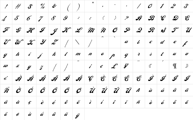 EborScript Regular  glyph index