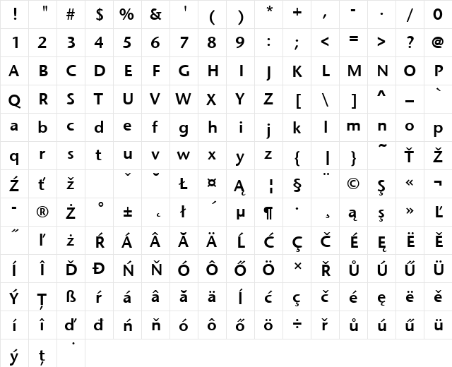 StoneSanItcTEESem Regular  glyph index