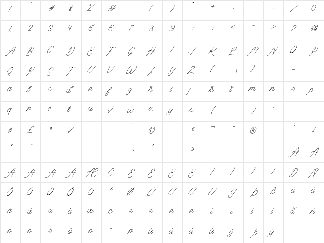 Saturday Thin Regular  glyph index
