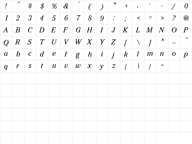 Take It 1 Regular  glyph index