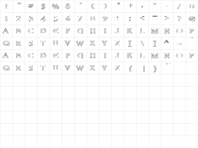 Patty 1 Regular  glyph index