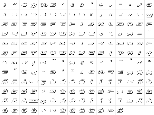 Royal Samurai 3D Italic Italic  glyph index