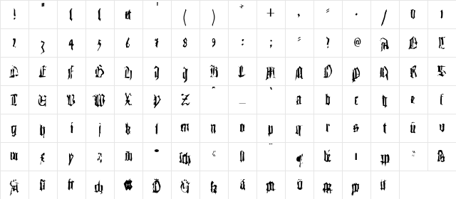 GutenbergsTraces Regular  glyph index