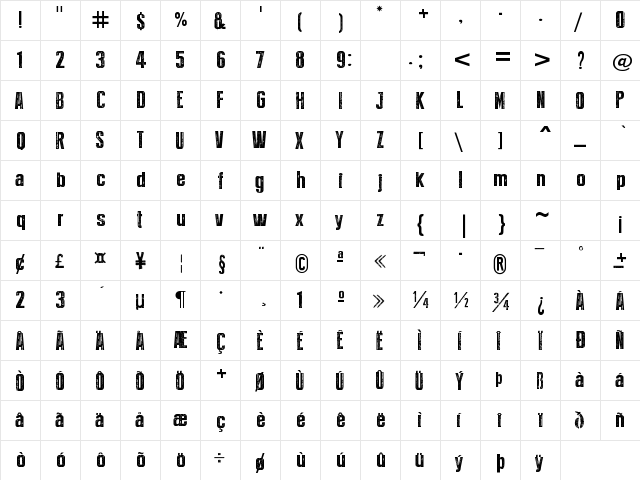 Press Style Extra L Regular  glyph index
