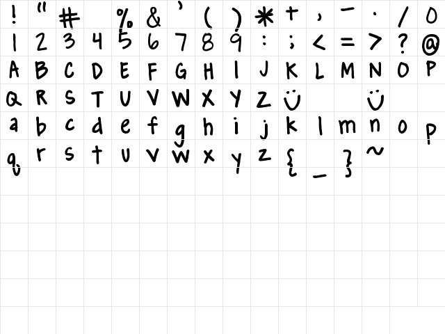 Pea Angedawn Regular  glyph index
