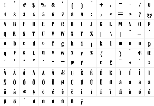 Gustav Regular  glyph index