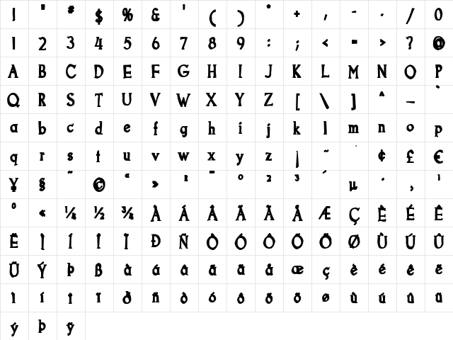 Goodfish Ink Regular  glyph index