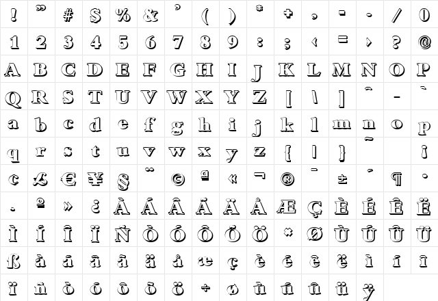 JoshuaBeckerShadow-Heavy Regular  glyph index