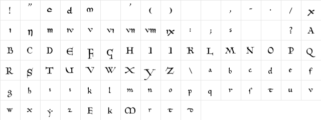 10th Century Bookhand WF Regular  glyph index