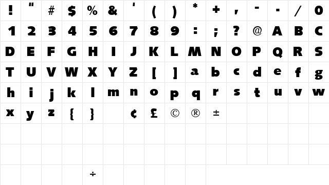 LansetteDisplaySSK Regular  glyph index