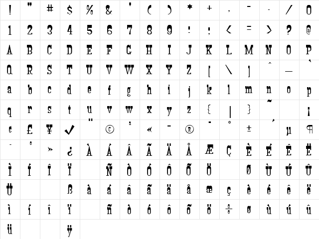 Bigtop Regular  glyph index