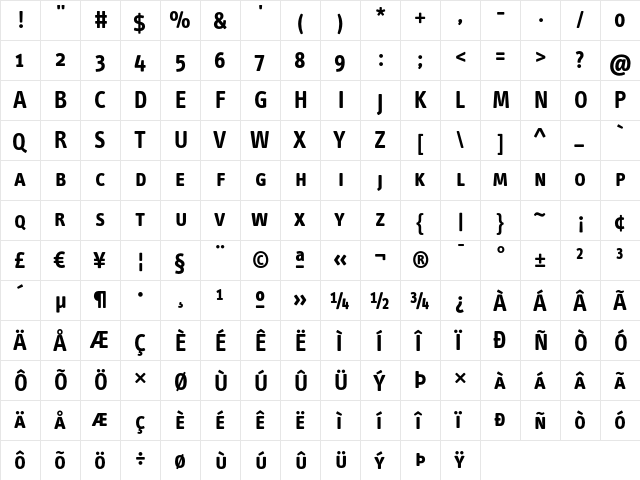 InfoTextBold Caps  glyph index