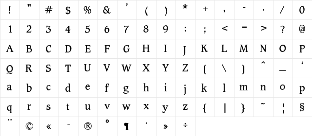 CotlinC Bold  glyph index
